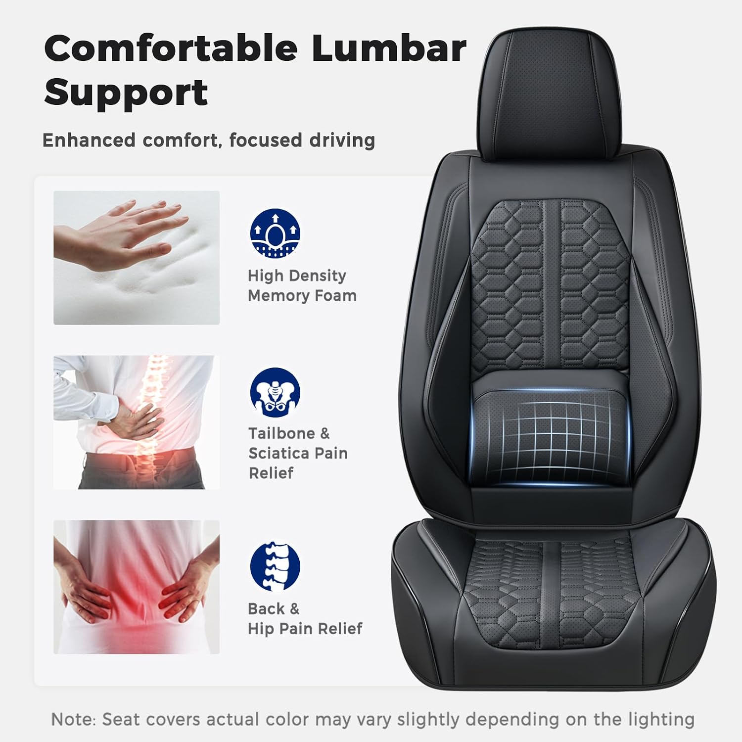 Huidasource Black Leather Seat Covers, Car Seat Cover Front and Back Seats Full Set, 360° Full Wrap Seat Cushion Covers Protector 5 Seats Universal Fit for Most Cars SUV Trucks - Image 7