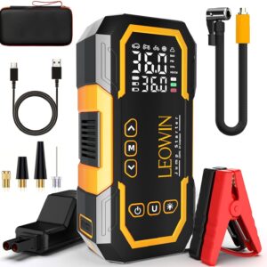 Jump Starter with Air Compressor, Battery Jumper Starter Portable(9.0 Gas/6.5L Diesel) with Tire Inflator, 12V Car Battery Jump Starter with Smart Jumper Cables, LED Light, LCD Display