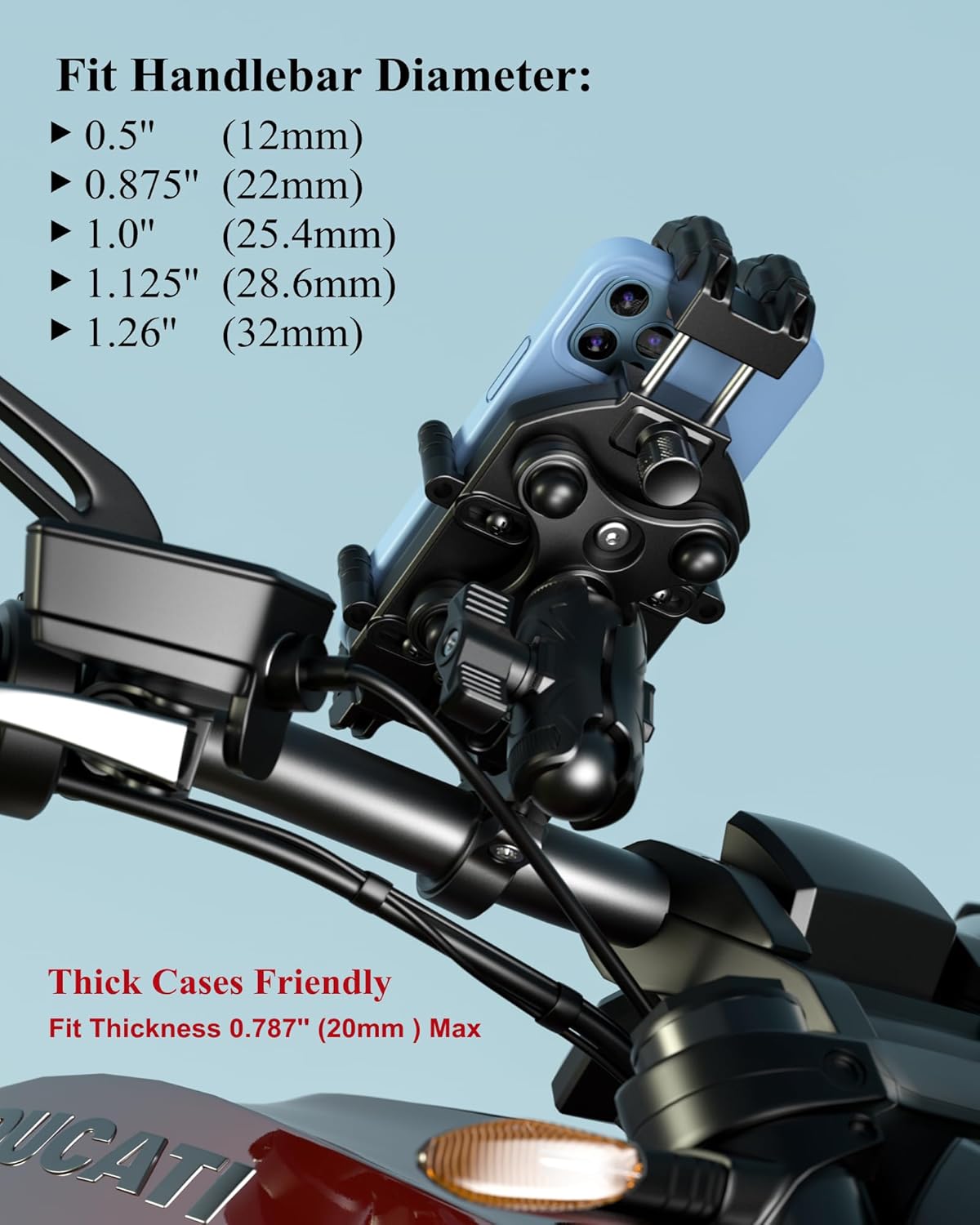 BRCOVAN Anti-Theft Motorcycle Phone Mount Holder with Vibration Dampener & High-Speed Secure Lock, Adjustable Size Handlebar Cellphone Cradle for Bike Bicycle Scooter ATV, Fit 5.4-7.2'' Smartphone - Image 7