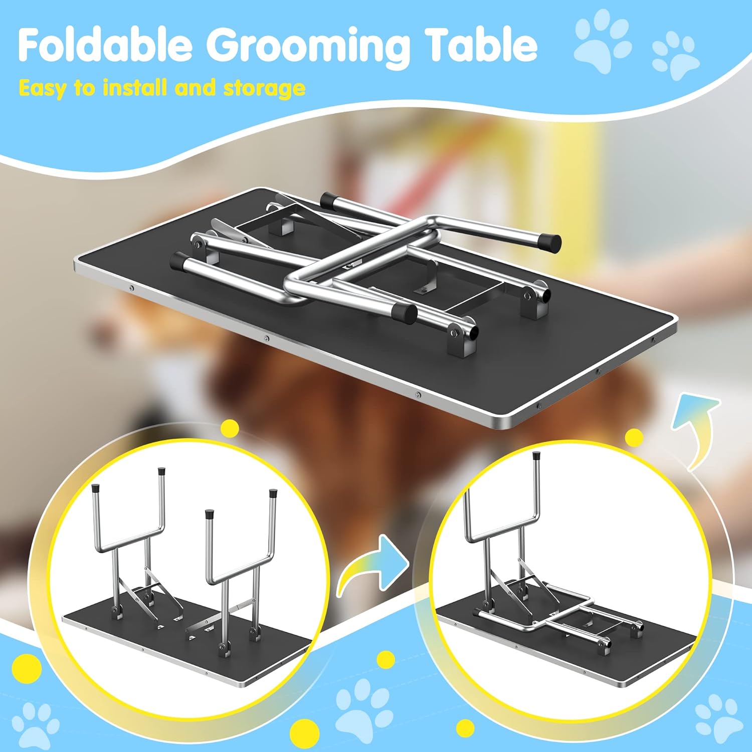 Lyromix 36''Large Dog Grooming Table, Adjustable Cat Drying Desktop with Arms, Nooses, Mesh Tray, Foldable Pet Station at Home, Maximum Capacity Up to 330Lb, 36inch, Black - Image 5