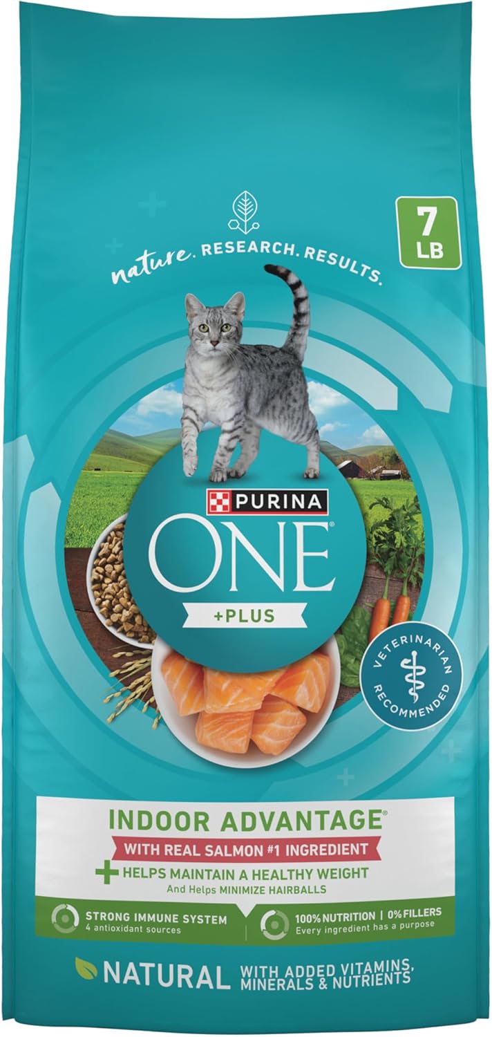 Purina ONE Natural Low Fat, Indoor Dry Weight Control High Protein Cat Food Plus Indoor Advantage With Real Salmon – 7 lb. Bag Purina ONE Natural Low Fat, Indoor Dry Weight Control High Protein Cat Food Plus Indoor Advantage With Real Salmon – 7 lb. Bag