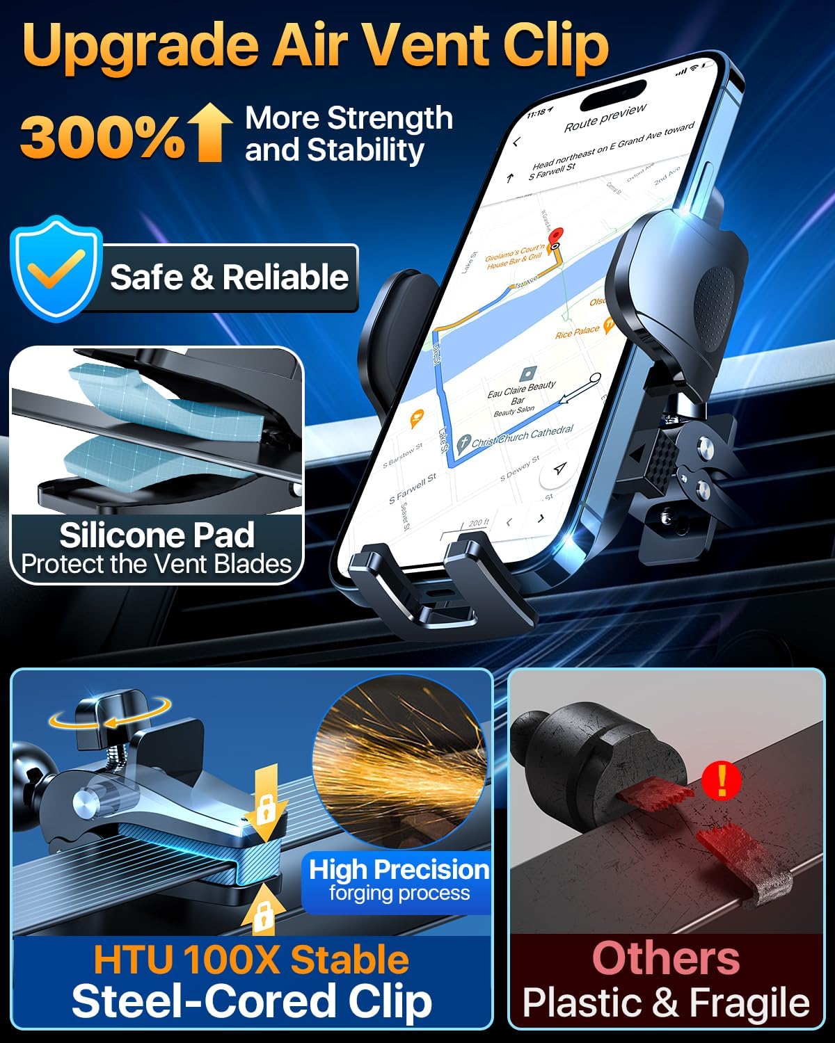 HTU Car Phone Holder【2026 Upgraded 100+LBS Suction & Safety Cert】 Cell Phone Car Mount for Truck Heavy Duty Phone Holder for Dashboard/Windshield/Vent for iPhone 17 16 Pro Max, Dark Black - Image 7