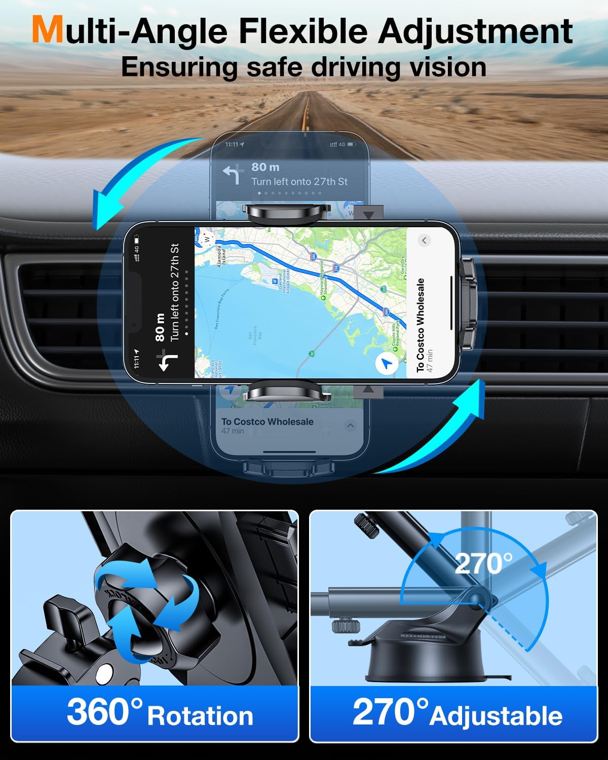HTU Car Phone Holder【2026 Upgraded 100+LBS Suction & Safety Cert】 Cell Phone Car Mount for Truck Heavy Duty Phone Holder for Dashboard/Windshield/Vent for iPhone 17 16 Pro Max, Dark Black - Image 8