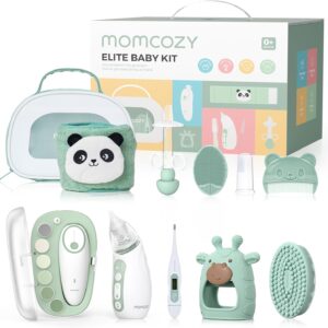 Momcozy Elite Baby Kit, Superior Baby Shower & Registry Essential Kit for Grooming & Health & Cleansing Care, Electric Nail File & Nasal Aspirator,Tummy Wrap,Thermometer,Bath Brush,Teether,Storage Bag