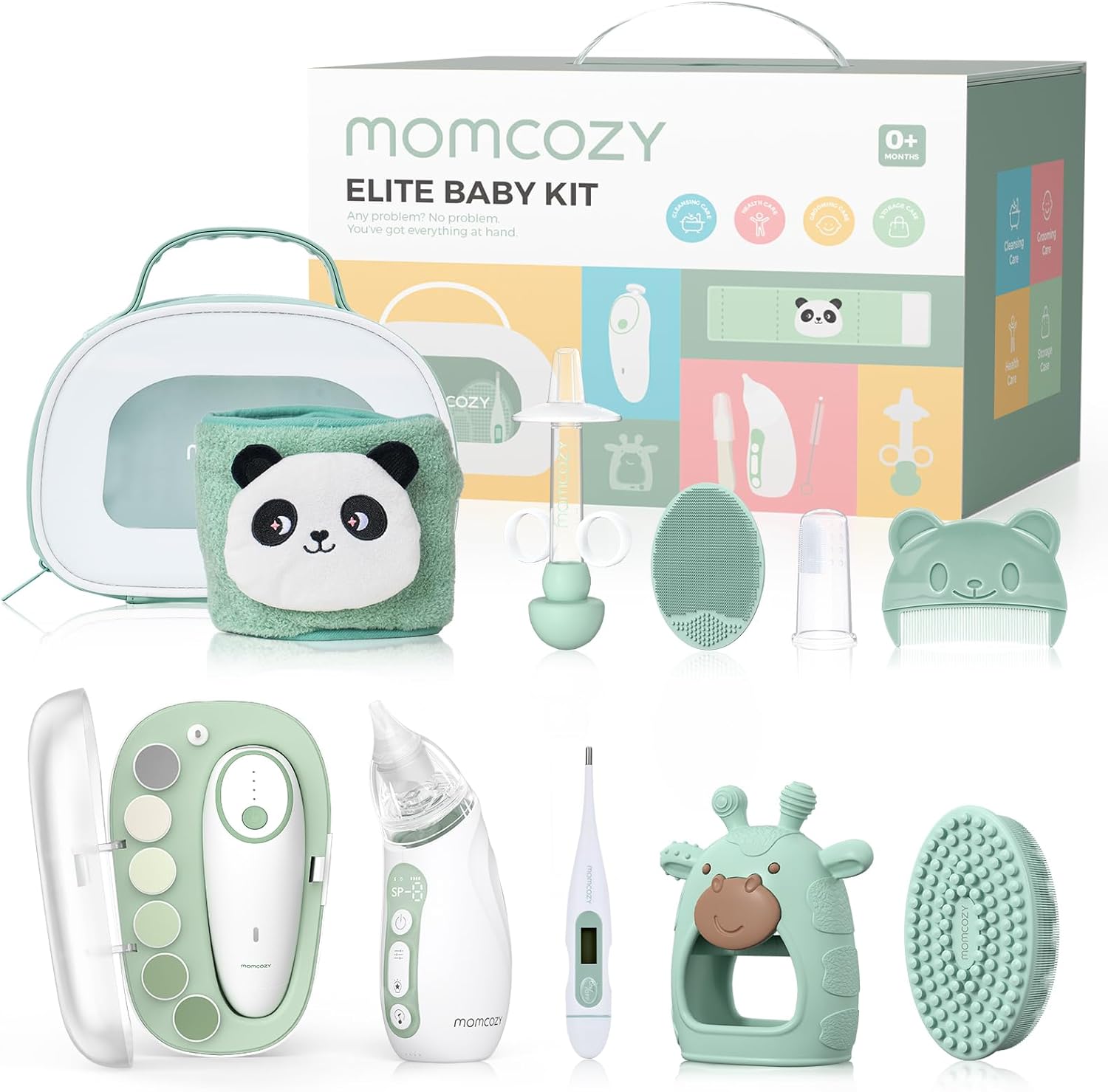 Momcozy Elite Baby Kit, Superior Baby Shower & Registry Essential Kit for Grooming & Health & Cleansing Care, Electric Nail File & Nasal Aspirator,Tummy Wrap,Thermometer,Bath Brush,Teether,Storage Bag Momcozy Elite Baby Kit, Superior Baby Shower & Registry Essential Kit for Grooming & Health & Cleansing Care, Electric Nail File & Nasal Aspirator,Tummy Wrap,Thermometer,Bath Brush,Teether,Storage Bag