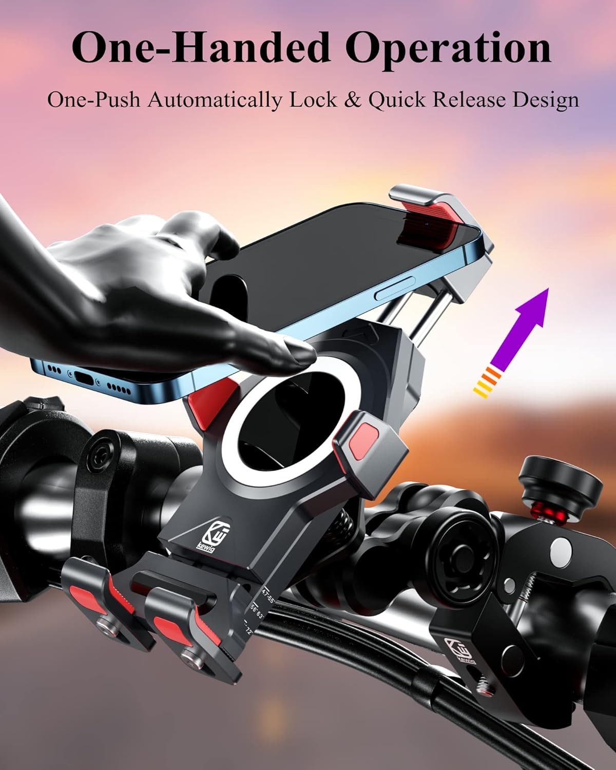 BRCOVAN Metal Anti-Theft Motorcycle Phone Mount with Vibration Dampener & High-Speed Secure Lock, Adjustable Aluminum Alloy Motorcycle Cellphone Holder for Bike Scooter ATV UTV Fit 4.7''-7.2'' Phones - Image 2