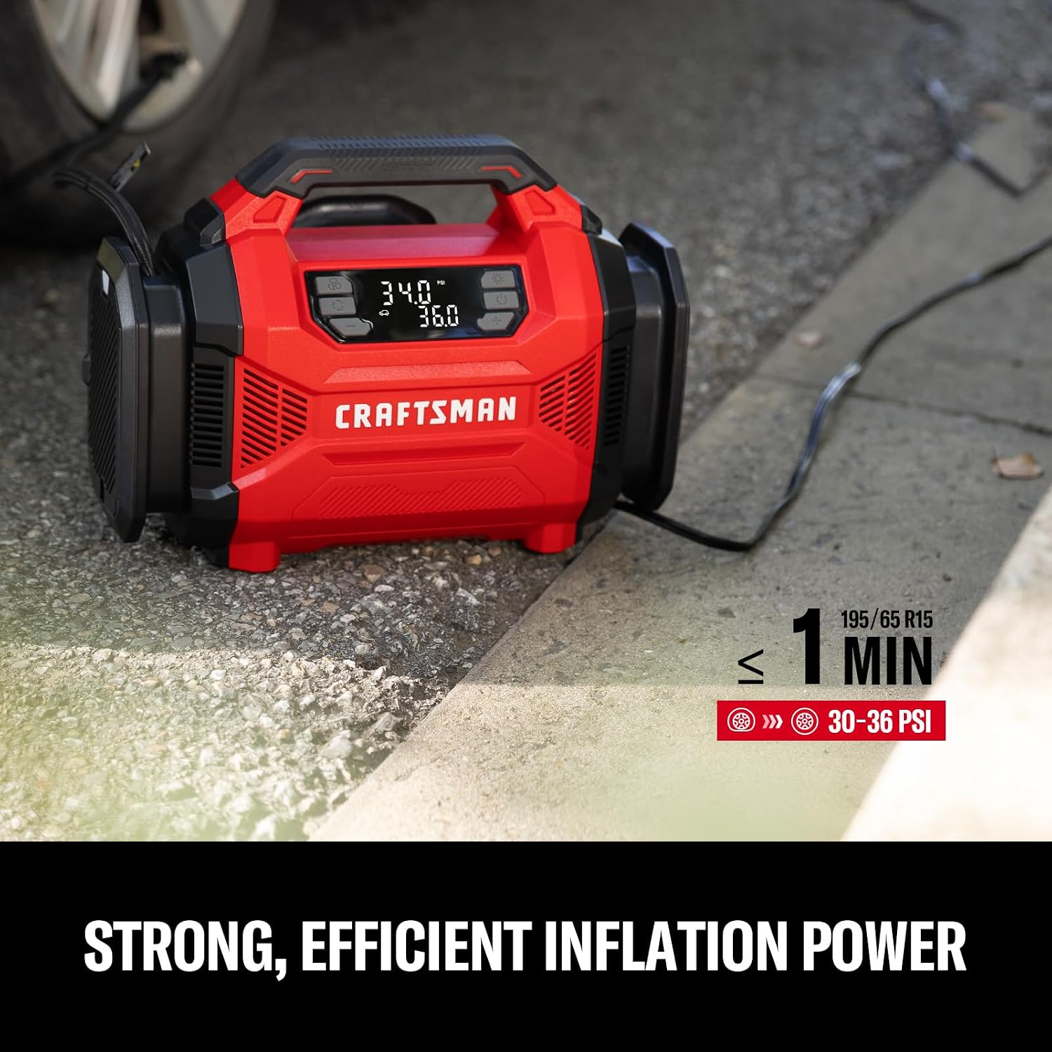 CRAFTSMAN Dual Power Tire Inflator Portable Air Compressor, 12V DC Car Plug & 120V AC Home Use, Up to 150 PSI with Digital Gauge & Auto Shut-Off, LED Light, Air Pump for Cars, Bikes & Inflatables - Image 5