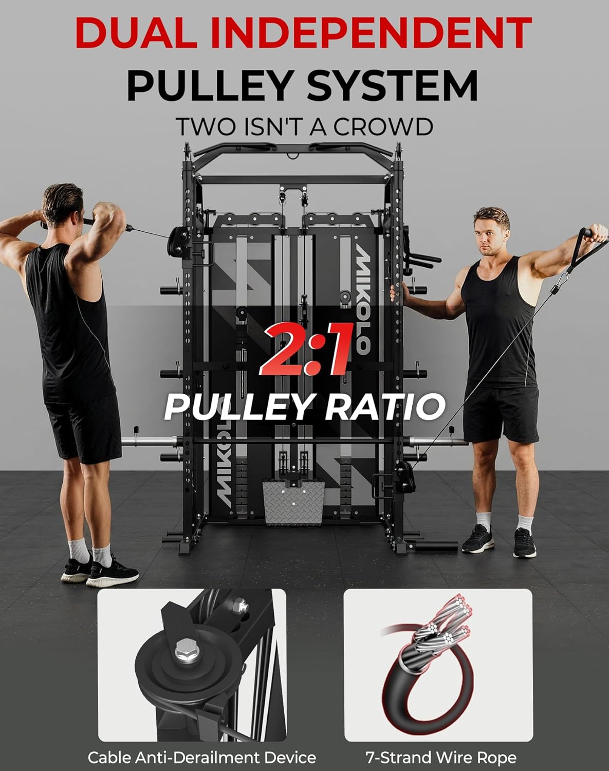 Mikolo Smith Machine with Weight Stack, Power Cage Home Gym System with LAT Pulldown & Cable Crossover, Multi-Functional Trainer with Dual Pulley System, Includes 10+ Free Attachments - Image 8