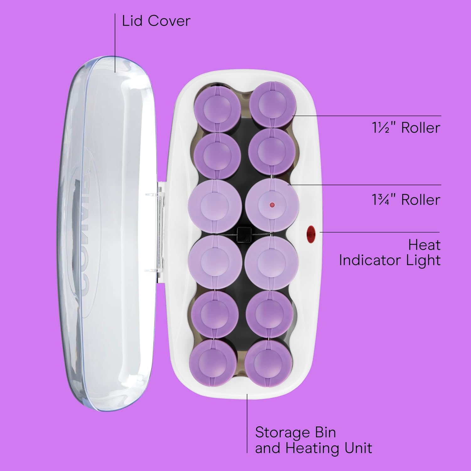 Conair Hot Rollers for Long, Medium & Short Hair, 12 Ceramic Flocked 1½-Inch and 1¾-Inch Heated Hair Rollers with Clips, Hot Curlers for Women, Volume & Curls, Amazon Exclusive - Image 2