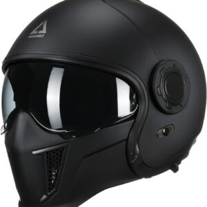 TRIANGLE Convertible Full Face Motorcycle Helmet DOT Approved for Men Women, Multi-Configuration 3/4 Open Face Street Bike Helmet with Internal Tinted Sunshield, Includes Storage Bag