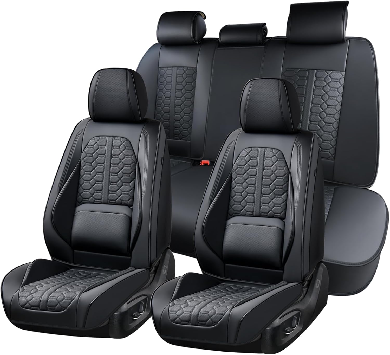 Huidasource Black Leather Seat Covers, Car Seat Cover Front and Back Seats Full Set, 360° Full Wrap Seat Cushion Covers Protector 5 Seats Universal Fit for Most Cars SUV Trucks - Image 2