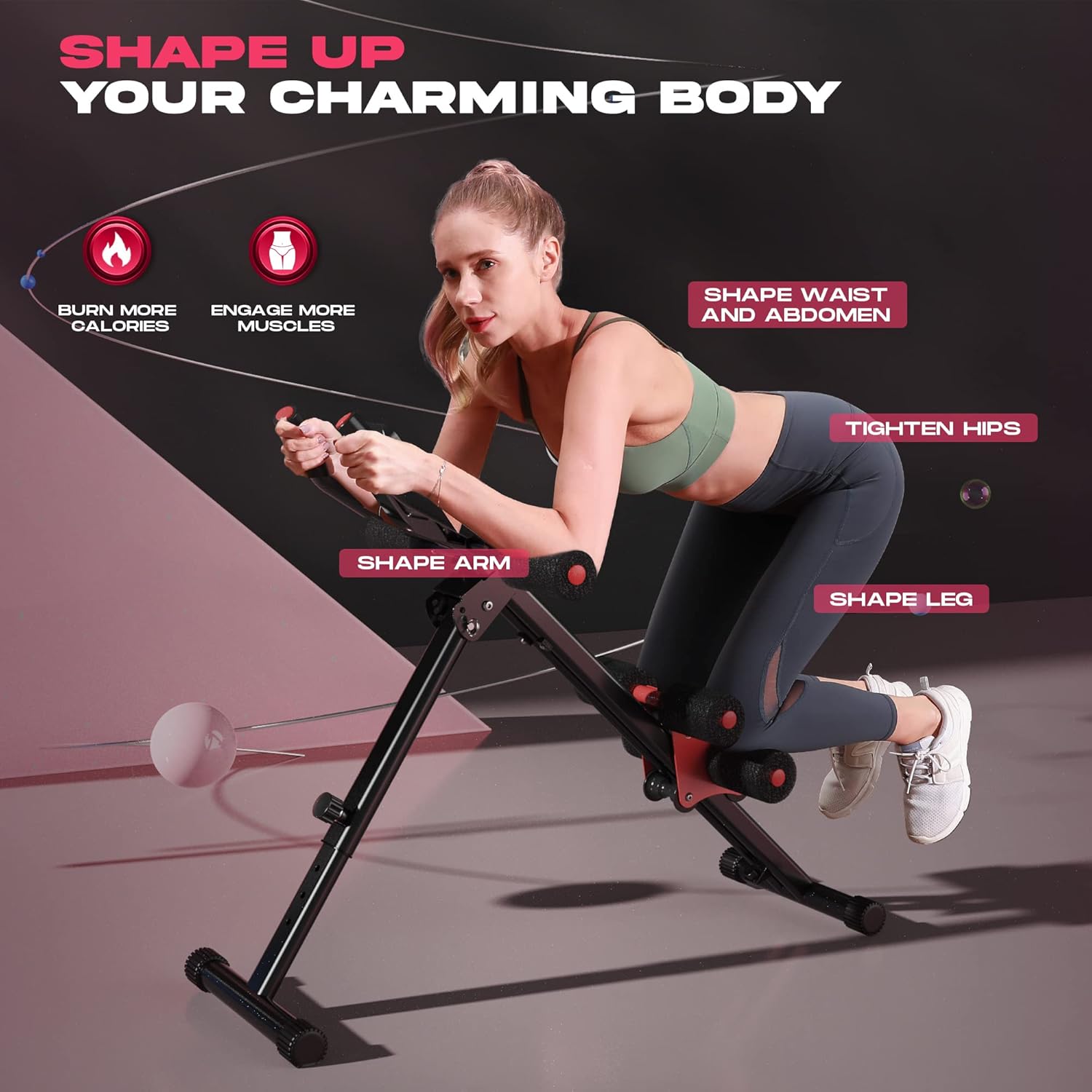 FLYBIRD AW1 Ab Workout Machine, Ab Crunch Machine Ab Workout Equipment Foldable for Home Gym, Bottom-Up Abdominal Trainer for Core Waist Workout and Body Shaping with Adjustable Heights and Angles, Red - Image 3