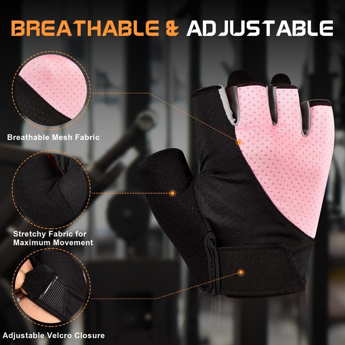 sunnex Workout Gloves for Women - Breathable Weight Lifting Gloves with Non-Slip Silicone Padding, Fingerless Gym Gloves for Cycling, Rowing, Pull Ups & Training (4 Sizes) - Image 3