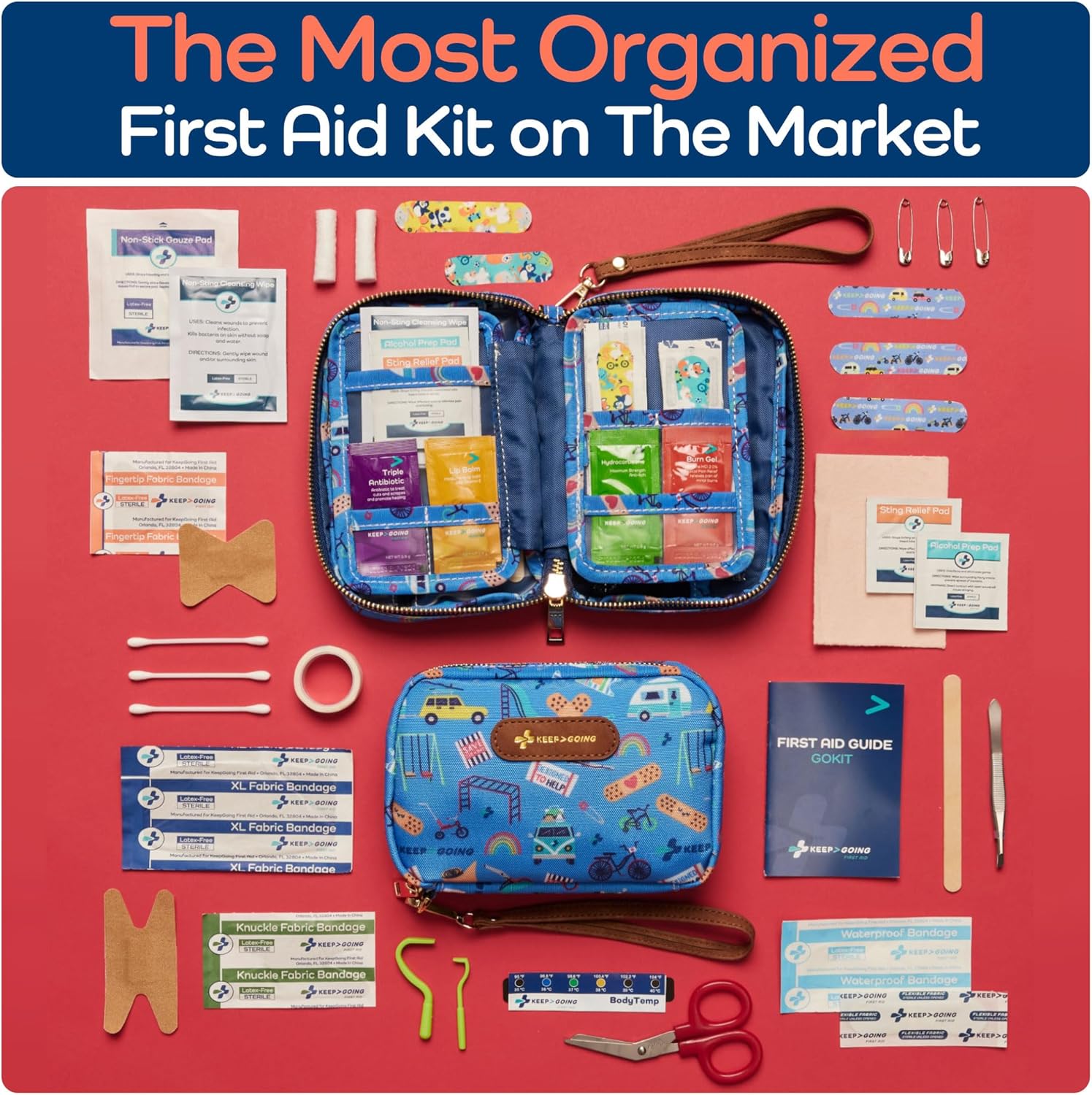 KeepGoing Travel First Aid Kit for Kids – 130 Pc. for Car, Home, Purse, Diaper Bag & Backpack with Latex-Free Bandages - Mini First Aid Kit Travel Size TSA-Approved - Image 4
