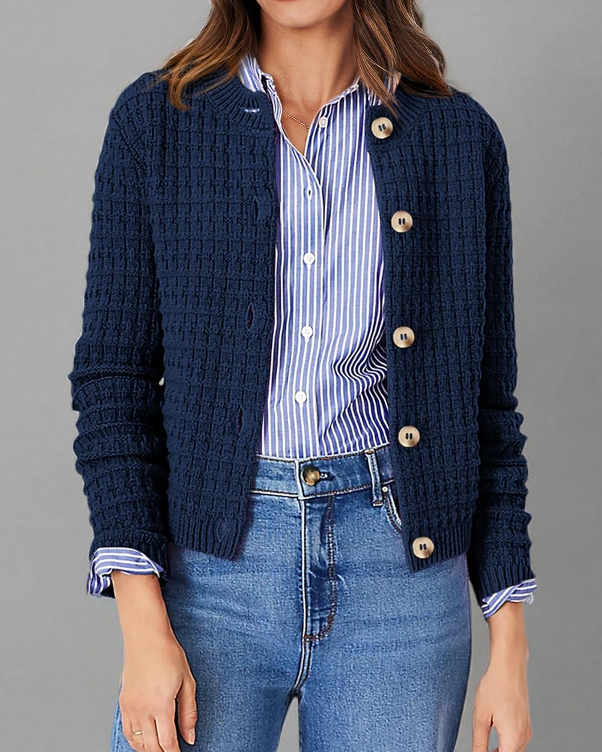 PRETTYGARDEN Women's Knit Cardigan Sweaters Casual Long Sleeve Open Front Button Down Trendy Jackets Outerwear - Image 7