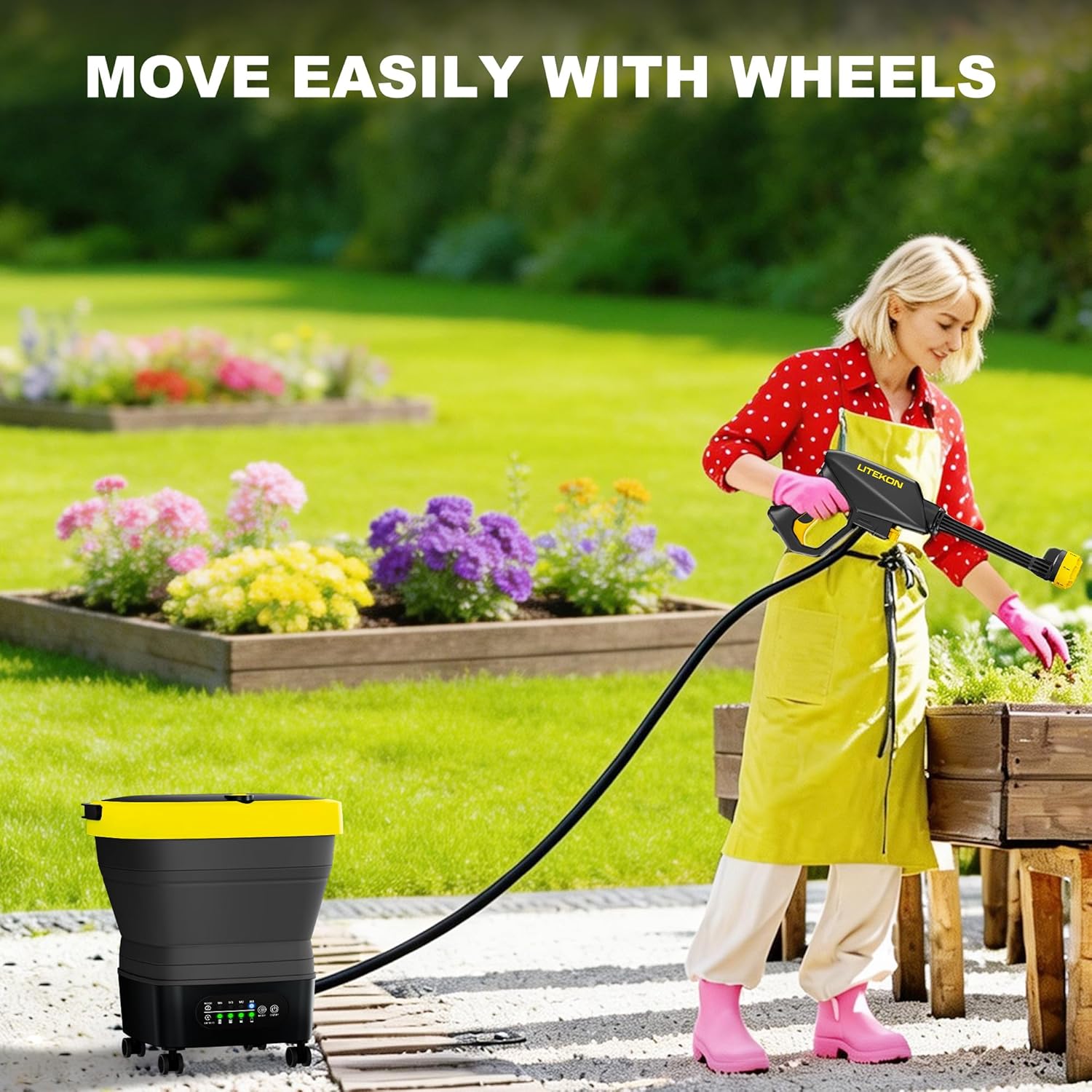 Litekon Portable Cordless Washer, 2x5.0Ah Battery, 4 Adjustable Model with 4.5Gal Tank 10FT Hose, 6-in-1 Nozzle for Car Washer,Patio,Camping - Image 5