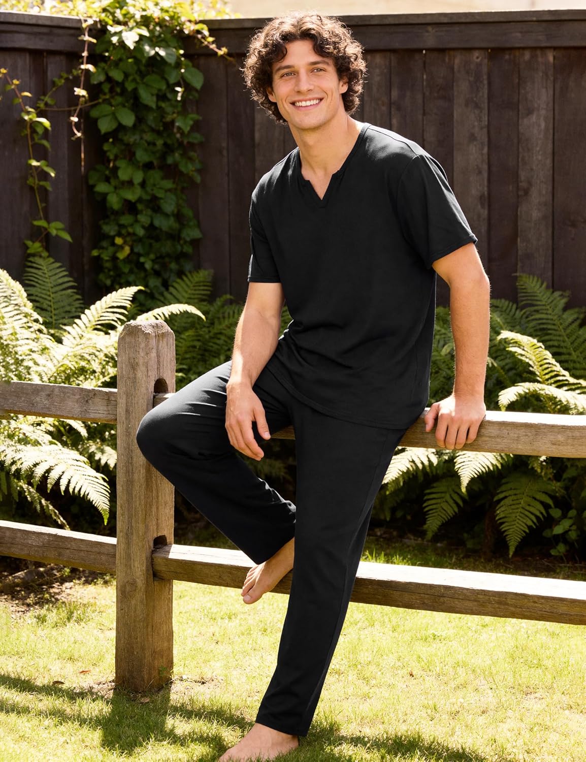 Sykooria Mens 3 Piece Pajama Set Short Sleeve Sleepwear with Shorts & Pants Set Lightweight Soft Loungewear S-3XL - Image 4
