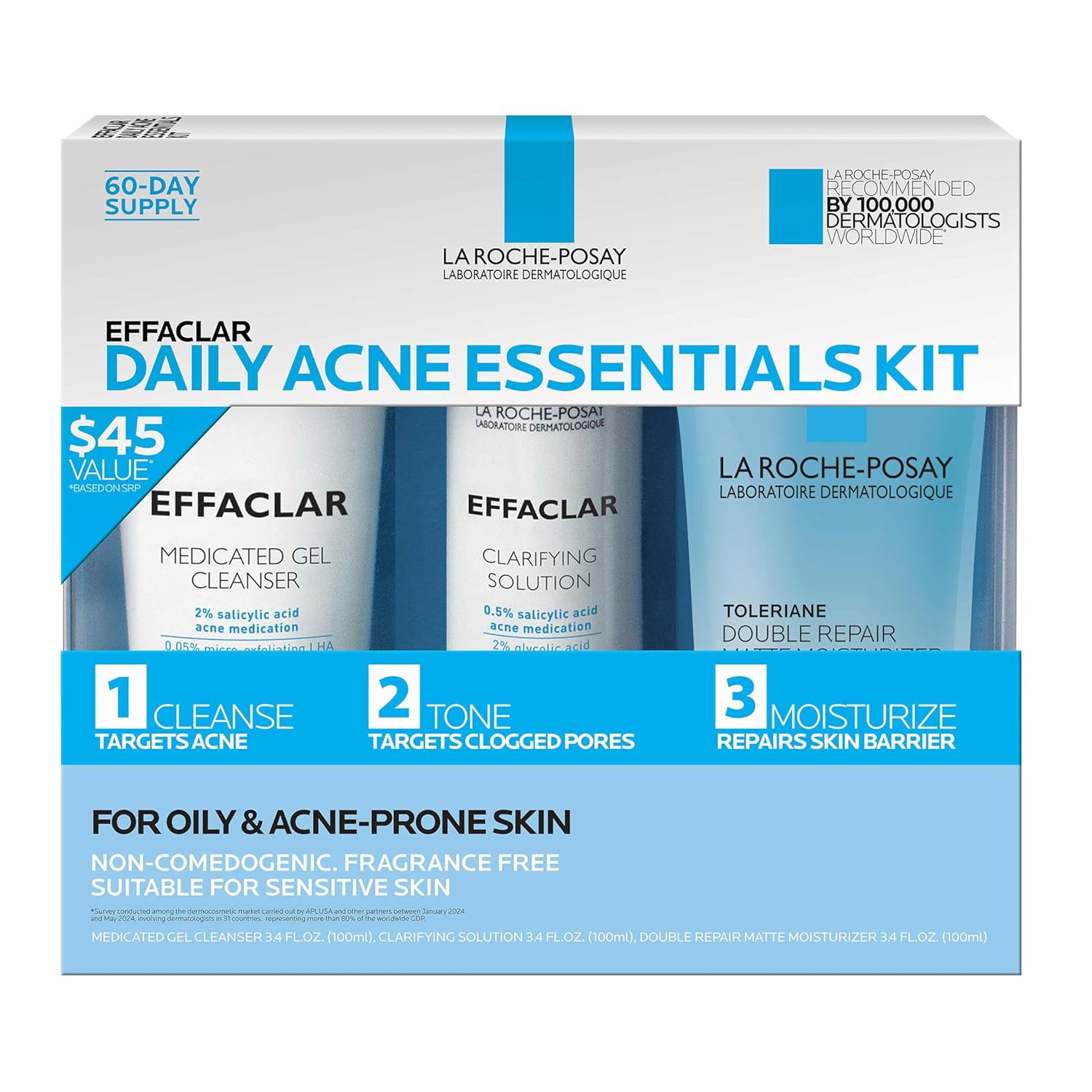 Effaclar Daily Acne Essentials Kit, Acne Treatment System, Salicylic Acid Acne Cleanser, Pore Refining Toner, & Matte Face Moisturizer for Oily Skin & Combination Skin, Oil-Free, 2 Month Supply Effaclar Daily Acne Essentials Kit, Acne Treatment System, Salicylic Acid Acne Cleanser, Pore Refining Toner, & Matte Face Moisturizer for Oily Skin & Combination Skin, Oil-Free, 2 Month Supply