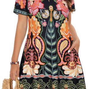 Summer Dresses for Women Casual Tshirt Short Sleeve Floral Sundress Beach Cover Ups with Pockets 2026