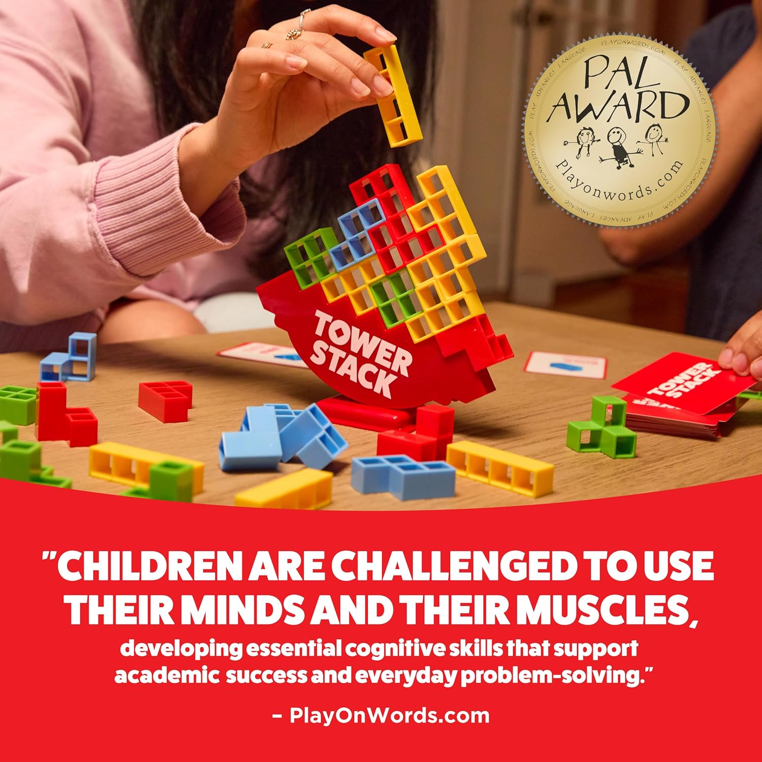 Tower Stack By Relatable, Exciting Tower Game for Kids & Adults Family Game Night, Fun Stacking and Building Toys, Includes 36 Cards, 24 Blocks, 1 Tower Body, 1 Tower Stand, and Instructions - Image 2