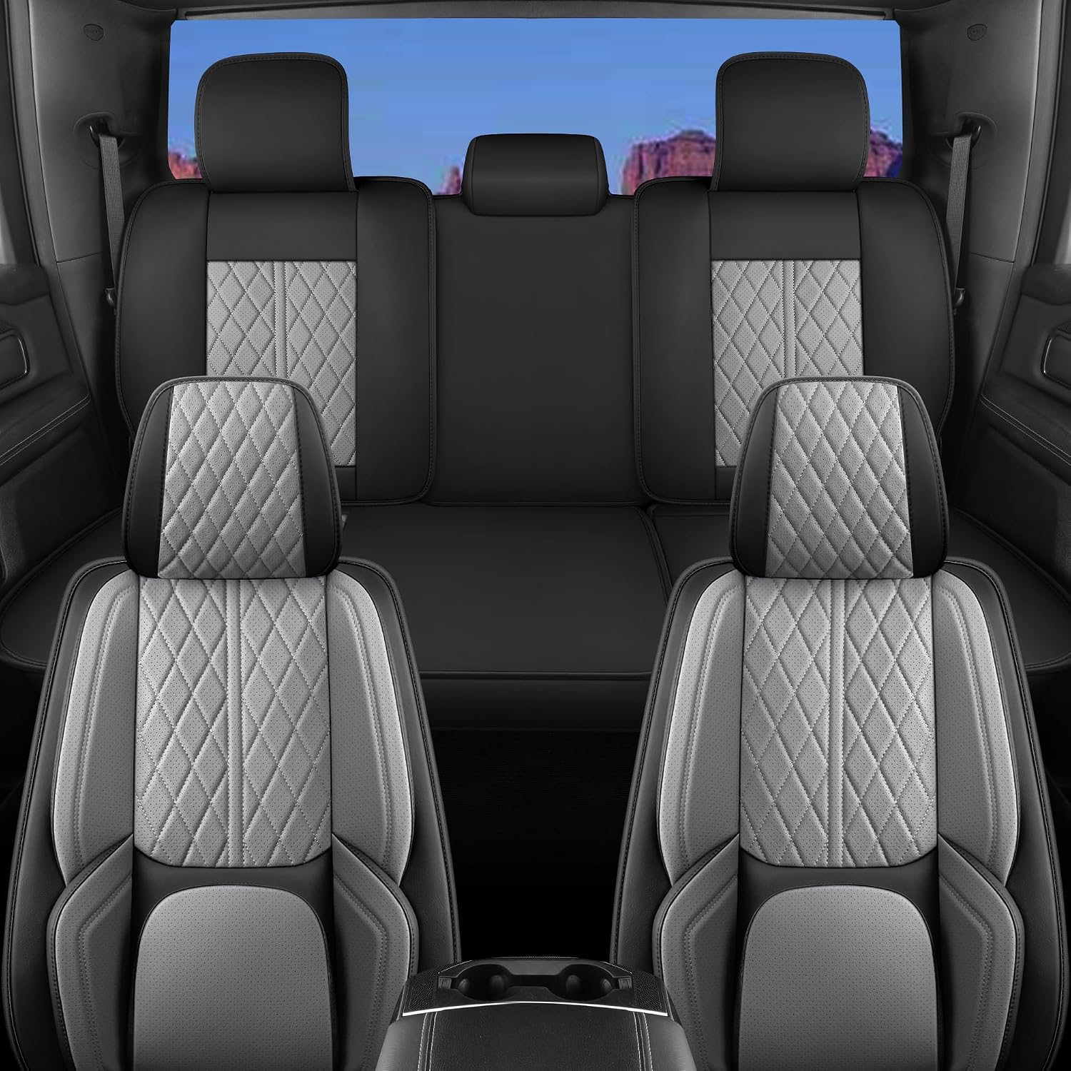 Custom Fit Chevy Silverado GMC Sierra 1500 2007-2026 2500/3500 HD Crew Cab Faux Leather Front Seat Covers - 2 Pack, Waterproof & Breathable Car Seat Protector for Truck,BlackGrey - Image 7