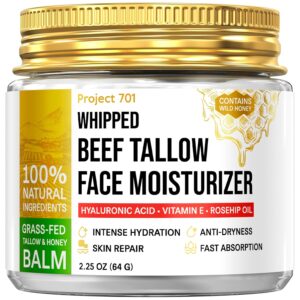 Beef Tallow for Skin and Face – Grass Fed Tallow and Honey Balm, All Natural Skin Care Moisturizer with Hyaluronic Acid – Day & Night Beef Tallow Face Cream for Dry, Sensitive Skin, Glass Jar 2.25 oz