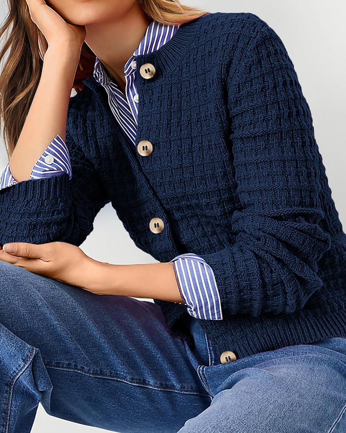 PRETTYGARDEN Women's Knit Cardigan Sweaters Casual Long Sleeve Open Front Button Down Trendy Jackets Outerwear - Image 6