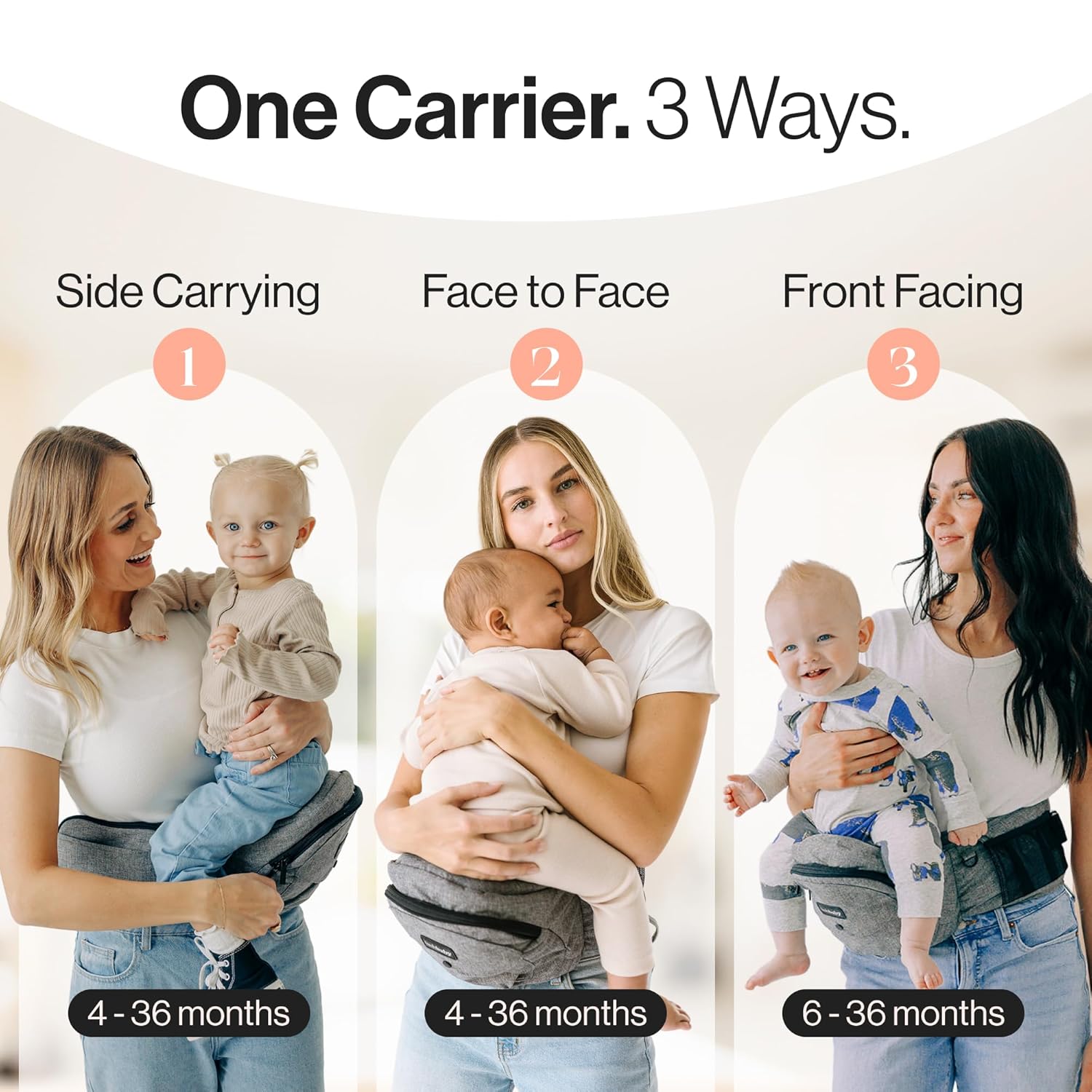 Tushbaby Original Hip Seat Baby Carrier for Babies & Toddlers up to 45 lbs, Safety Certified, Lightweight No-Foam Design with Storage, Grey - Image 4