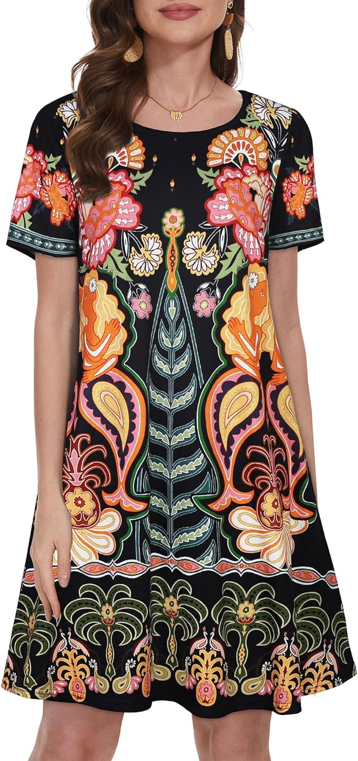 Summer Dresses for Women Casual Tshirt Short Sleeve Floral Sundress Beach Cover Ups with Pockets 2026 - Image 3