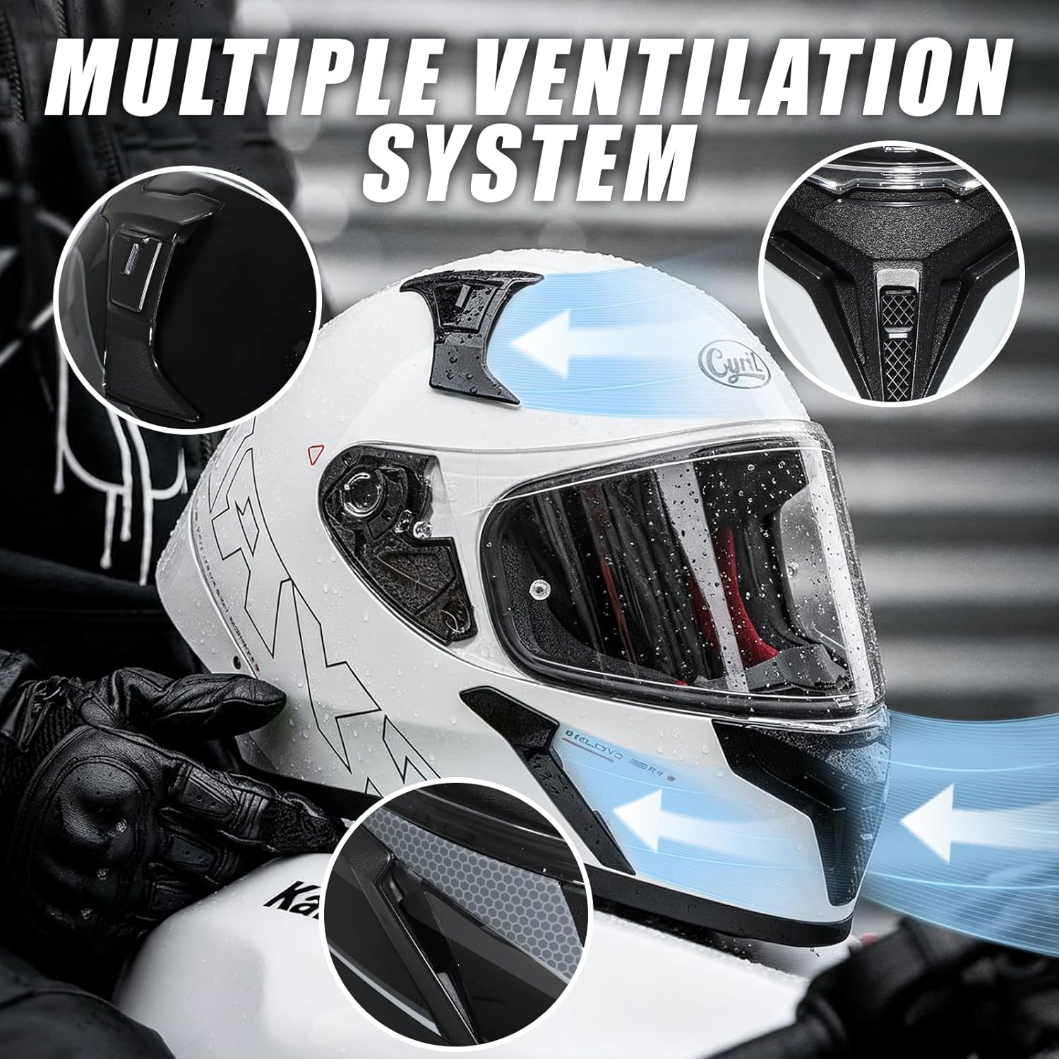 CYRIL Full Face Motorcycle Helmet DOT Approved for Adults Men Women, Motorbike Street Bike Racing Helmet with Tinted & Extra Clear Tool-Free Swappable Visors, Includes Storage Bag - Image 3