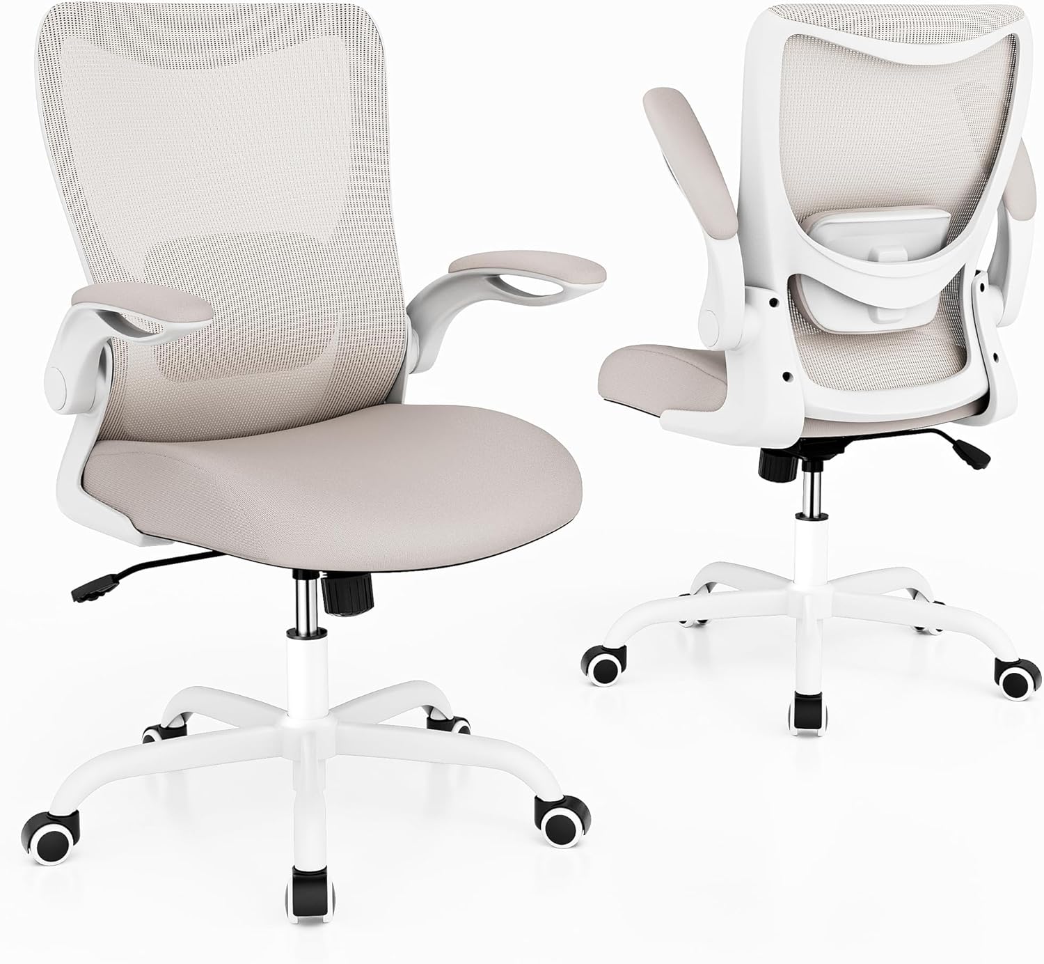 MUXX.STIL Office Chair, Ergonomic Desk Chair with Adjustable Lumbar Support and Flip up Armrest, Breathable Mesh Computer Chair for Home Office, Khaki - Image 6