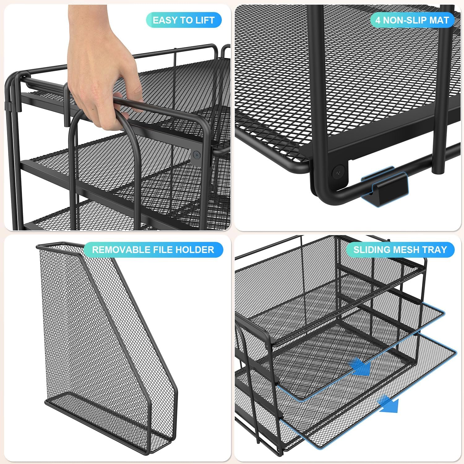 gianotter 4-Tier Paper Organizer With Magazine Holder, Desk Organizers and Accessories, Desk Accessories & Workspace Organizers, File Organizer for Office Supplies Storag (Black, 4-Tier) - Image 7