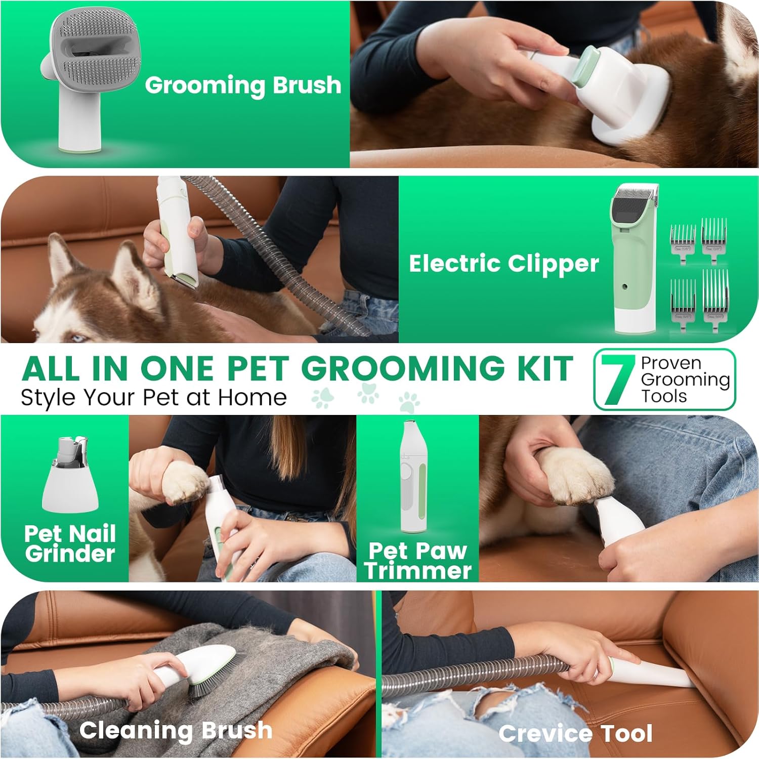 Dog Grooming Vacuum, Pet Grooming Kit with Clipper Nail Trimmer Grinder, 2.5L Dust Cup 7 Grooming Tools 11000Pa Dog Hair Vacuum for Shedding Grooming, Home Cleaning, PG50 Plus - Image 2