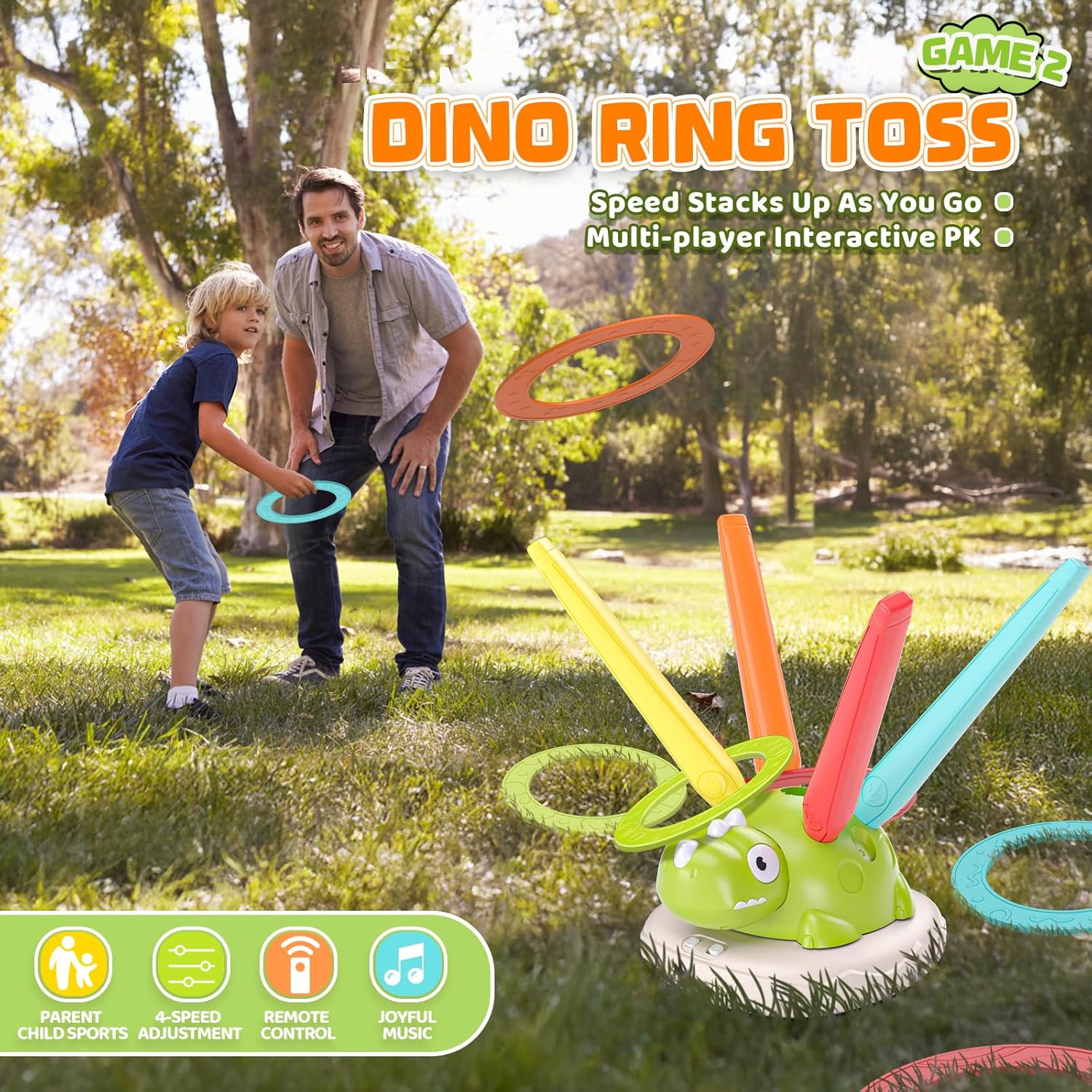 Aliex 3 in 1 Dinosaur Musical Jumping, Toss Ring and Stomping Launch Rocket Launcher, Indoor & Outdoor Sports Toys with Remote Control for Kids Ages 3-8 4-6,Active Outside Toy Gift for Boys and Girls - Image 3
