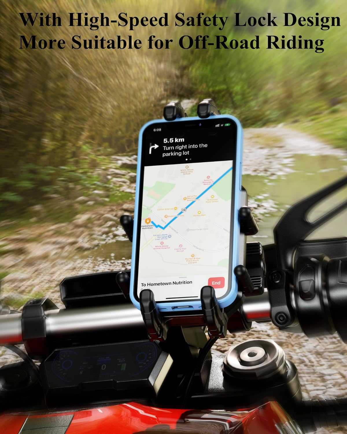 BRCOVAN Anti-Theft Motorcycle Phone Mount Holder with Vibration Dampener & High-Speed Secure Lock, Adjustable Size Handlebar Cellphone Cradle for Bike Bicycle Scooter ATV, Fit 5.4-7.2'' Smartphone - Image 9