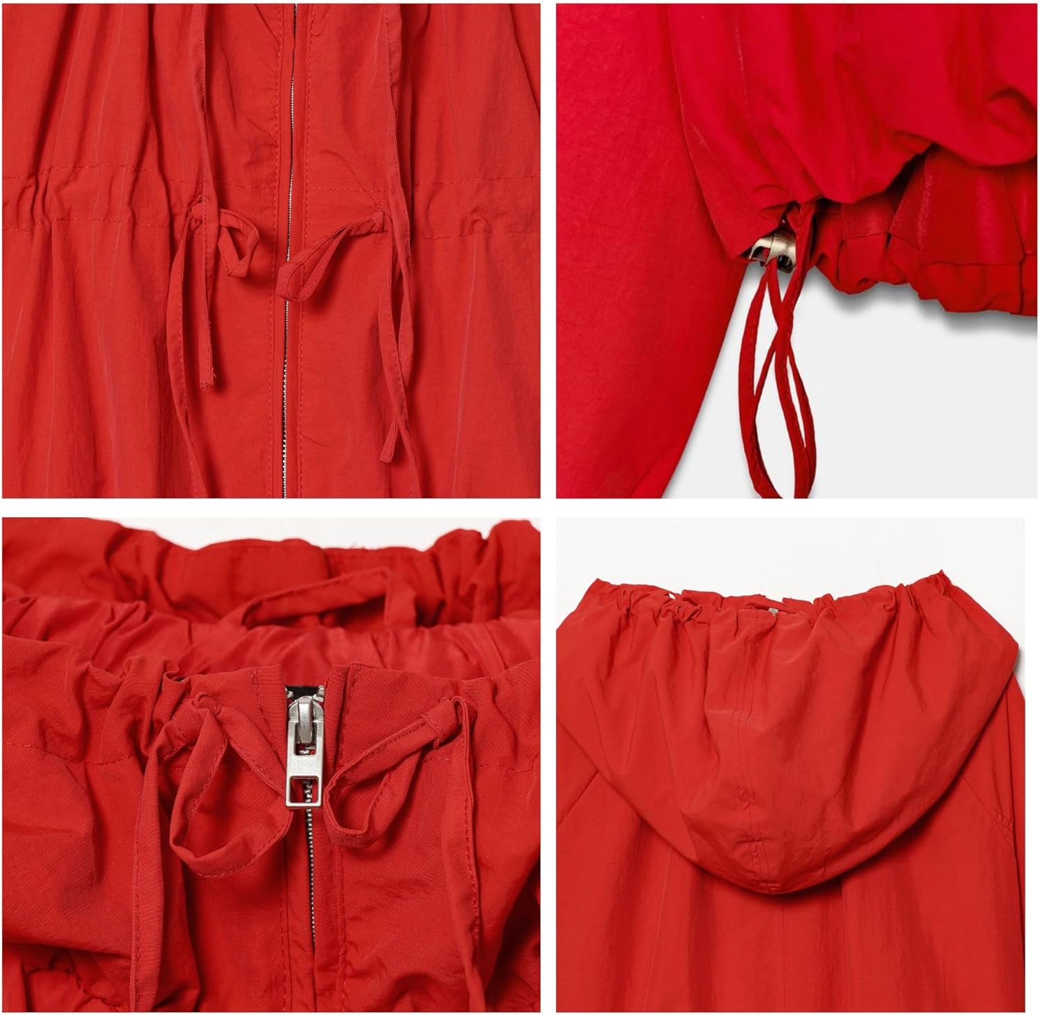 Xunger Women's Gathered Hooded Jacket Casual Loose Fit Bow Detail Coat Drawstring Hem Long Sleeve Outerwear with Pockets - Image 5