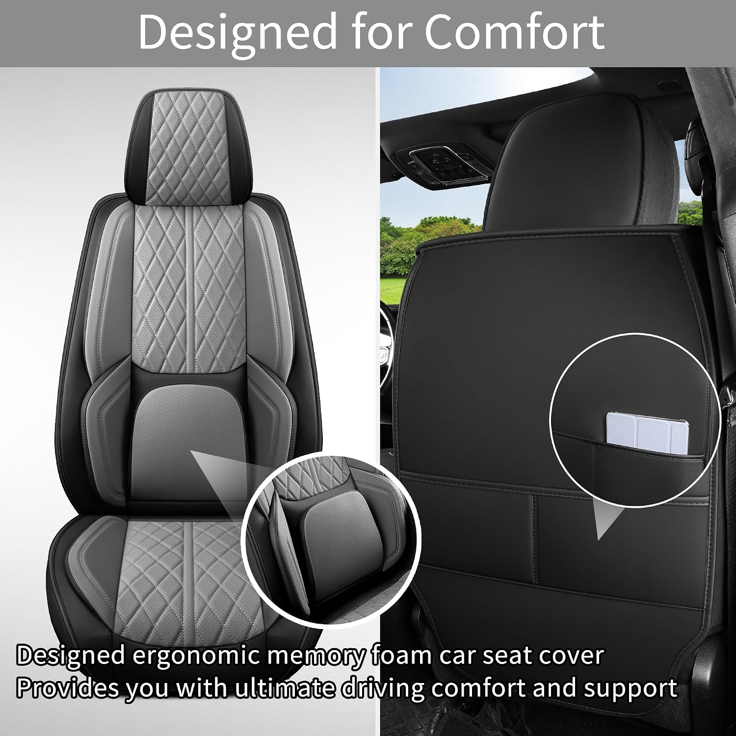 Custom Fit Chevy Silverado GMC Sierra 1500 2007-2026 2500/3500 HD Crew Cab Faux Leather Front Seat Covers - 2 Pack, Waterproof & Breathable Car Seat Protector for Truck,BlackGrey - Image 4
