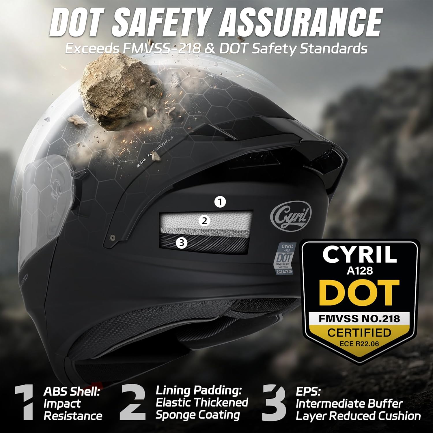 CYRIL Modular Motorcycle Helmet DOT, Flip Up Full Face Men Women, Glasses Compatible Dual Visor, Quick Release Shield, Bonus Smoke Visor & Bag for Street Bike ATV UTV Scooter Cruiser - Image 2