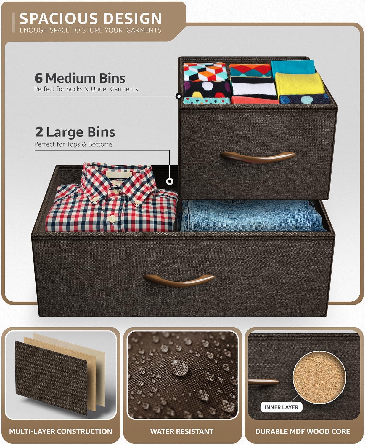 Sorbus Dresser with 8 Drawers - Chest Organizer Unit with Steel Frame Wood Top & Handle Easy Pull Fabric Bins for Clothes - Wide Storage Furniture for Bedroom, Hallway, Living Room, Nursery & Closet - Image 5