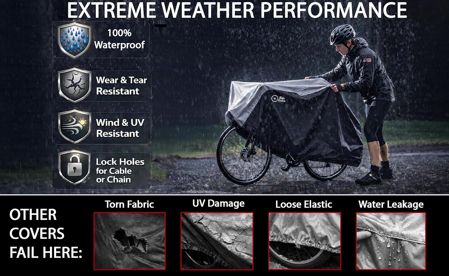 Bicycle Cover Waterproof Outdoor for 1 Bike, 3-Year Warranty, 420D Heavy Duty Ripstop, Anti-UV, Fits Mountain, Road, Cruiser & Standard Bikes up to 29 in, Rain Sun Dust All Weather Proof - Image 5