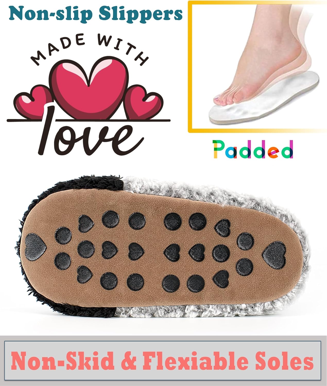 Cute Fuzzy Animal Slippers for Women Kids & Toddler Soft Sole Plush Slipper Socks with Non Slip Grippers - Image 4