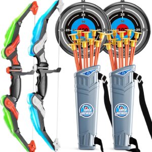 TEMI Bow and Arrow Set for Kids – Archery Toy Set – LED Light Up with Suction Cup Arrows, Target & Quiver, Indoor and Outdoor Toys for Children Boys Girls