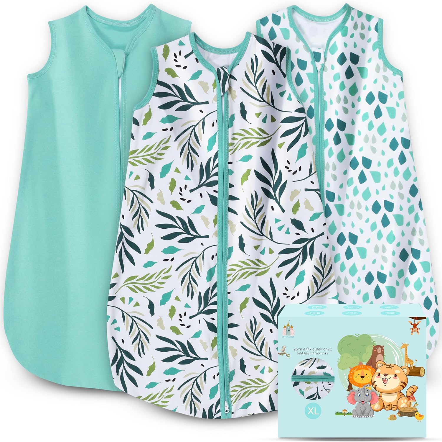 Cute Castle Baby Sleep Sack 18-24 Months – Lightweight 100% Cotton 2-Way Zipper TOG 0.5 Infant Wearable Blanket, Newborn Essentials Toddler Sleep Clothes (3 Pack Green) Cute Castle Baby Sleep Sack 18-24 Months – Lightweight 100% Cotton 2-Way Zipper TOG 0.5 Infant Wearable Blanket, Newborn Essentials Toddler Sleep Clothes (3 Pack Green)