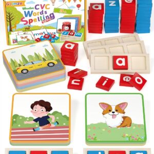 Wooden CVC Word Spelling Games, Montessori Educational Learning Toys Gifts for 3 4 5 6 Year Old Kids, Preschool Kindergarten Learning Activities, Sight Words Flash Cards Reading Letters for Toddlers