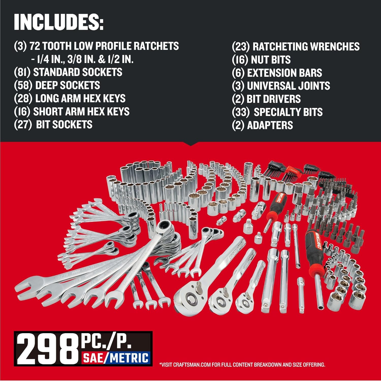 CRAFTSMAN Mechanics Tool Set, 298 Piece Hand Tool and Socket Set SAE/Metric (CMMT12139) - Image 4
