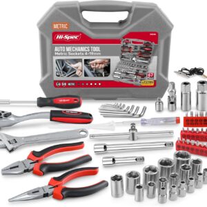 Hi-Spec 67Pc Metric Auto Mechanic Tool Set, Motorcycle & Car Tool Kit, Auto Repair with Pliers, Screwdriver Set, Socket Kit & Tool Box Storage Case for Cars, Trucks, Boats RVs & Jeeps