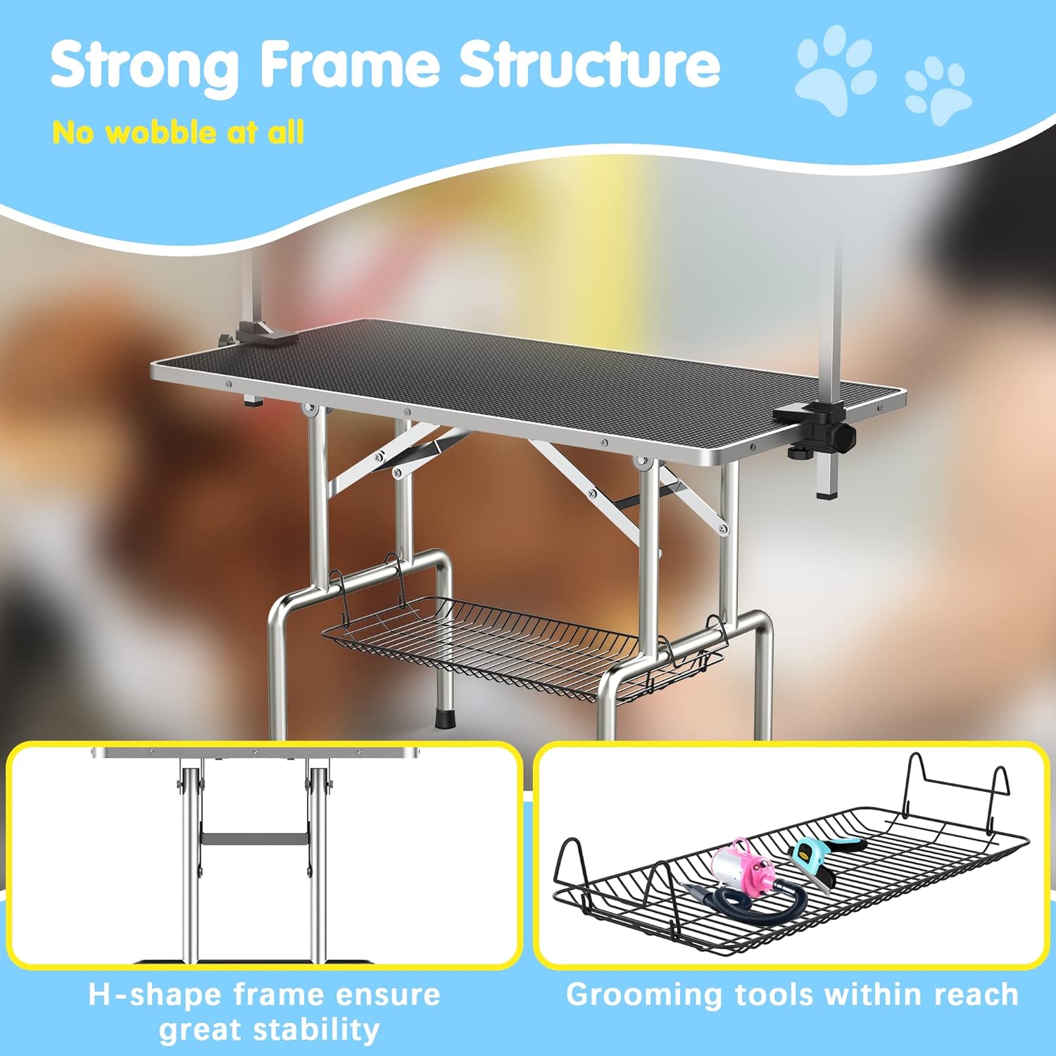 Lyromix 36''Large Dog Grooming Table, Adjustable Cat Drying Desktop with Arms, Nooses, Mesh Tray, Foldable Pet Station at Home, Maximum Capacity Up to 330Lb, 36inch, Black - Image 4
