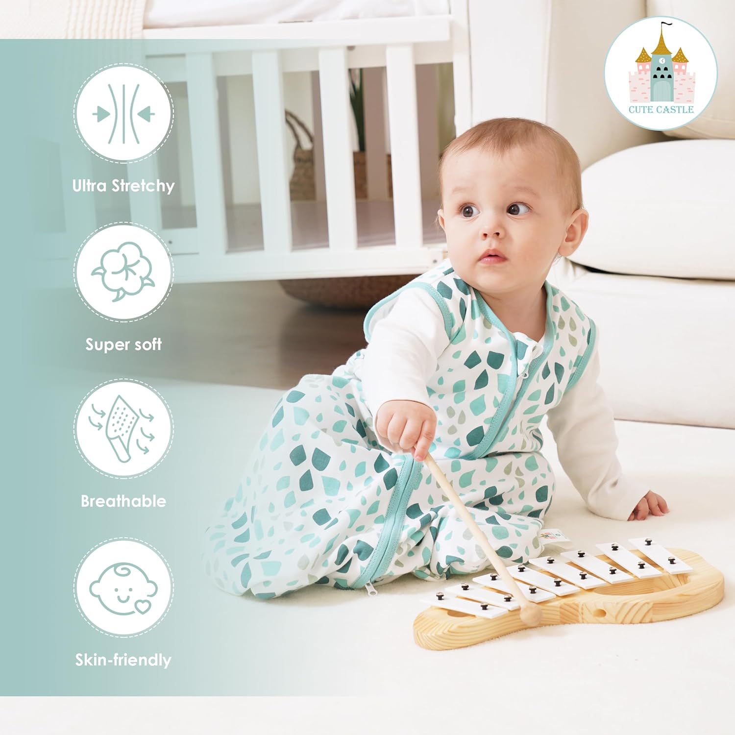 Cute Castle Baby Sleep Sack 18-24 Months - Lightweight 100% Cotton 2-Way Zipper TOG 0.5 Infant Wearable Blanket, Newborn Essentials Toddler Sleep Clothes (3 Pack Green) - Image 2
