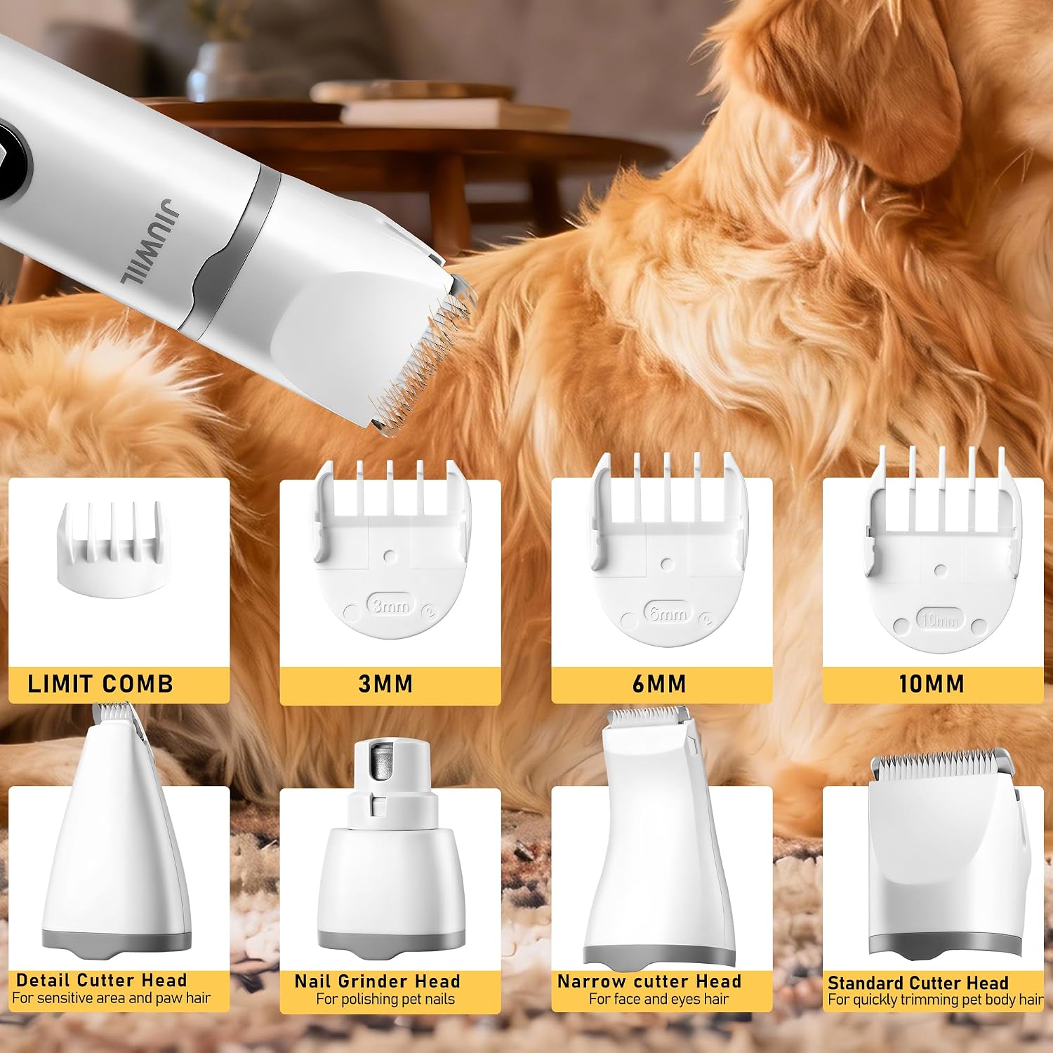 Dog Clippers for Grooming, 4 in 1 Dog Grooming Kit Hair Clipper with LCD Display, Dog Trimmer for Grooming, Dog Hair Trimmer for Paw Nail Grinder,Shaver Grooming Supplies for Pet Cats Dogs - Image 4