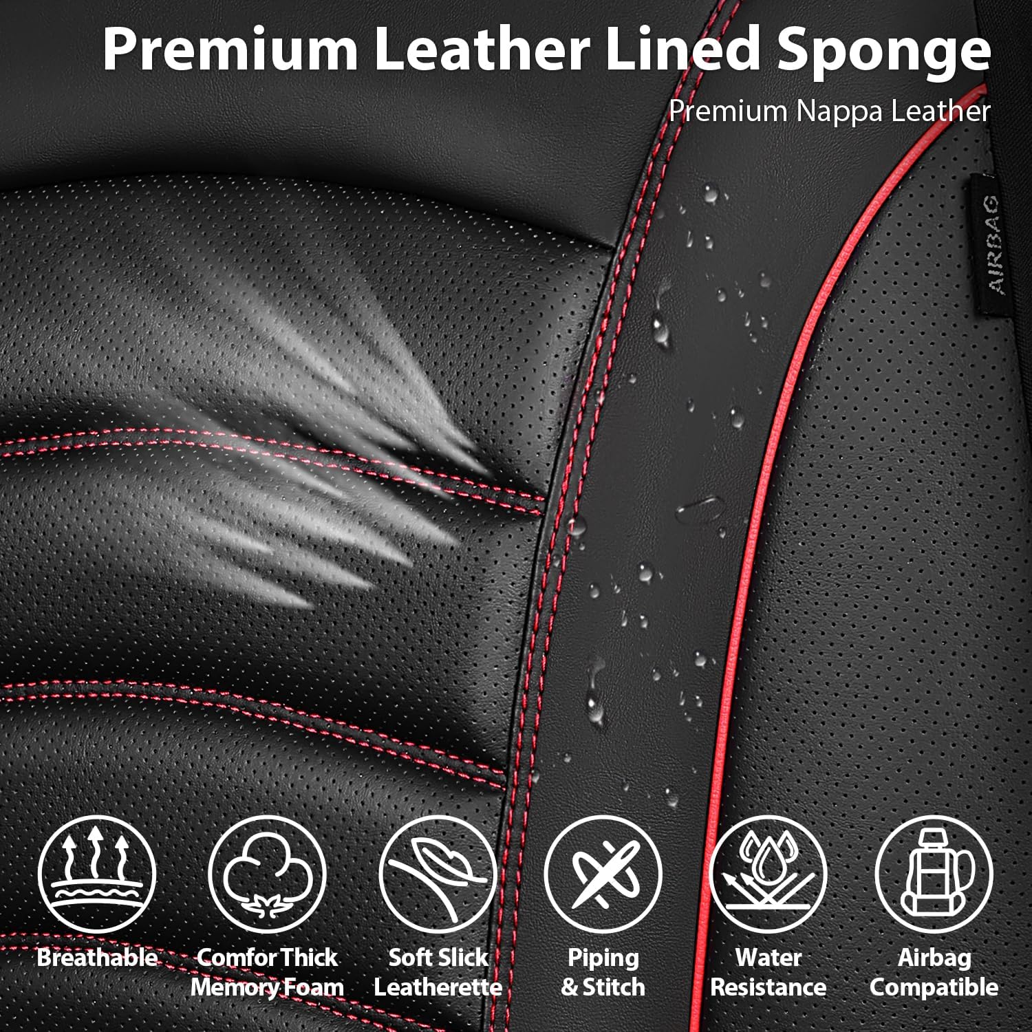 CAR PASS 3D Foam PU Leather Car Seat Covers, Universal Seat Covers Full Sets for Trucks SUV Sedan Automotive Seat Covers Armrest Airbag Compatible Waterproof Comfortable Faux Nappa Leather Black Red - Image 8
